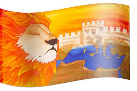 The Lion Of Judah Over Jerusalem Silk Banner Design For Worship