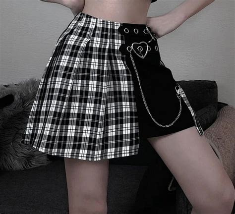 Gothic Plaid Grunge Skirt And Patchwork Designed A Line Mini Etsy