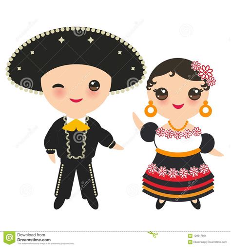 Mexican Children Wearing Traditional Clothes Vector Illustration