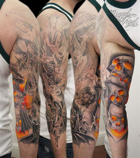 Flic Kr P Rowoee Angels And Demons Battle With Skull In Colour Tattoo Miguel Angel