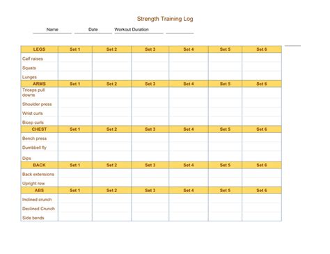 Strength Training Workout Log Template In Word And Pdf Formats