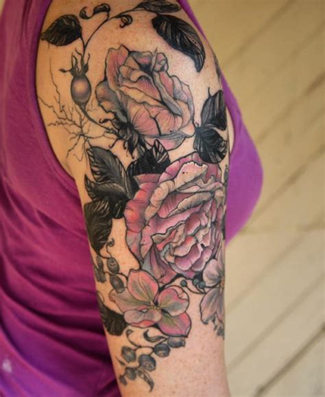 Vintage Botanical Rose Flower Tattoo By Aubrey Mennella Tattoonow