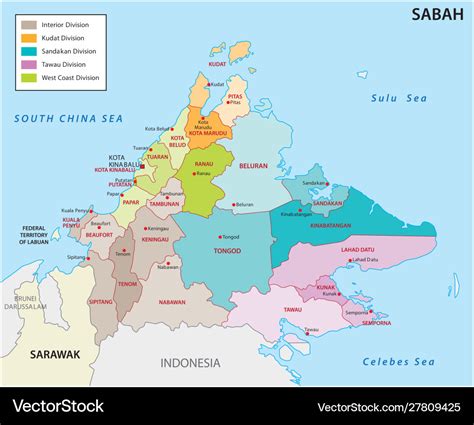 Administrative Map Sabah Malaysia Royalty Free Vector Image