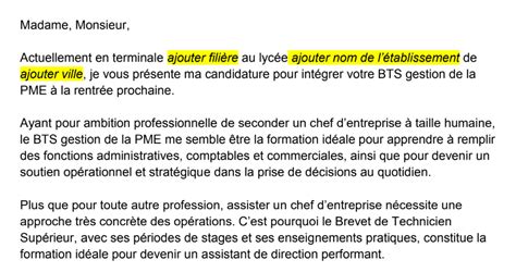 Lettre de motivation BTS gestion de la PME exemple et modèle à