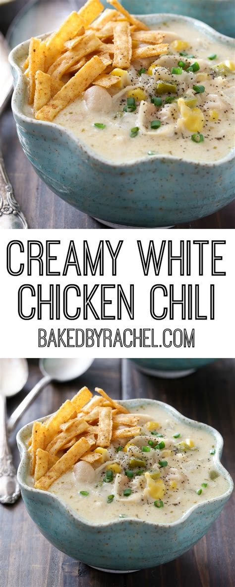 Remove chicken to large mixing bowl, shred, then return to slow cooker. Slow Cooker Creamy White Chicken Chili | Baked by Rachel