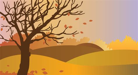 Autumn Scenery Drawing Illustration With Falling Leaves Vectors Graphic