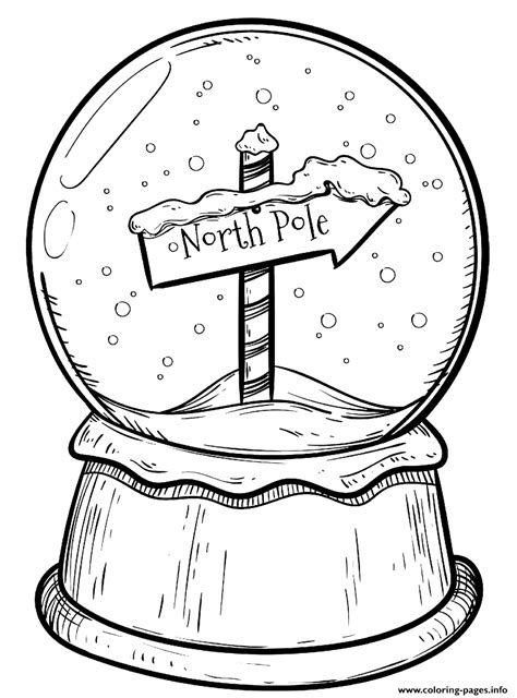 Christmas Snow Globe With North Pole Sign Coloring Page Printable