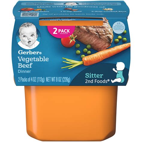 Gerber 2nd Foods Vegetable Beef Dinner Baby Food 4 Oz Tubs 2 Count