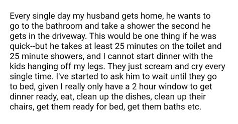 Aita For Not Letting My Husband Shower When He Wants