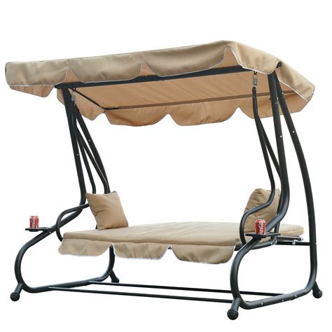 Outdoor rooms have become a popular fixture in backyards around the country. 3 Person Daybed Patio Canopy Swing - Tan