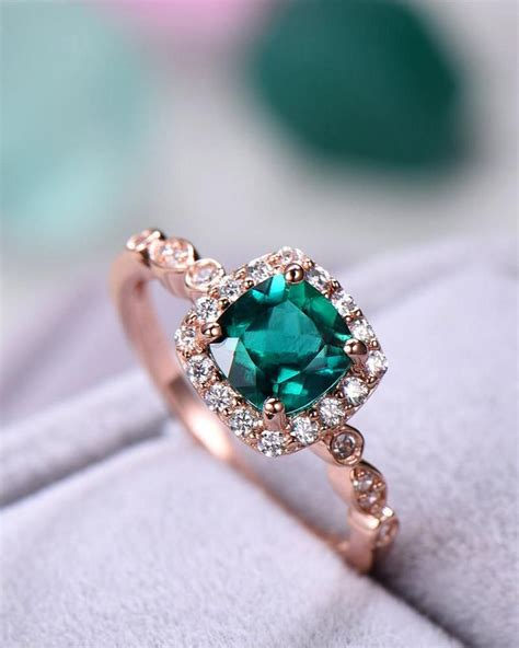 Green Emerald Engagement Ring Sterling Silver 14k Rose Gold CZ Etsy