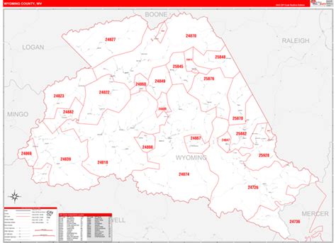 Wyoming County Wv Zip Code Wall Map Red Line Style By Marketmaps