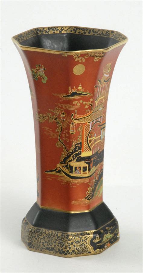 Carlton Ware England Temple Pattern Octagonal Vase Circa 1925 For