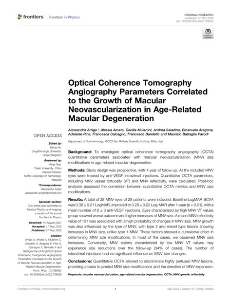 Pdf Optical Coherence Tomography Angiography Parameters Correlated To