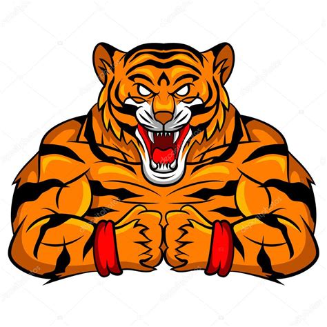 Tigre Fuerte Mascota Vector Gráfico Vectorial © Funwayillustration