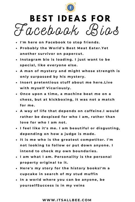 Templates and examples for profile captions and quotes. 100+ Ideas For Facebook Bio For Guys | ItsAllBee | Solo ...