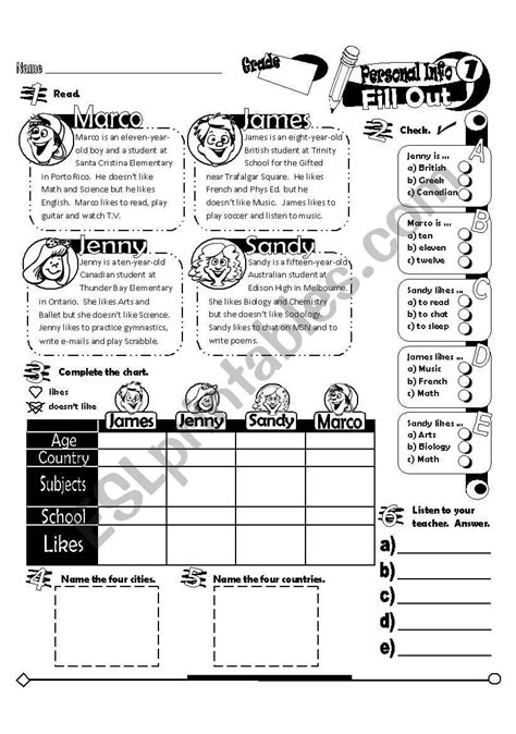Fill Out Series01 Personal Info Fully Editable Key Esl Worksheet