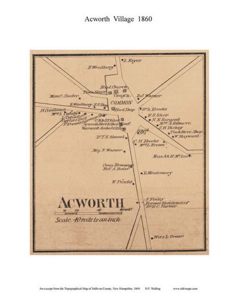 Acworth Village New Hampshire 1860 Old Town Map Custom Print