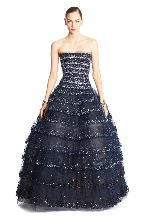 This Oscar De La Renta Sequin Embellished Navy Tulle Gown Worn By