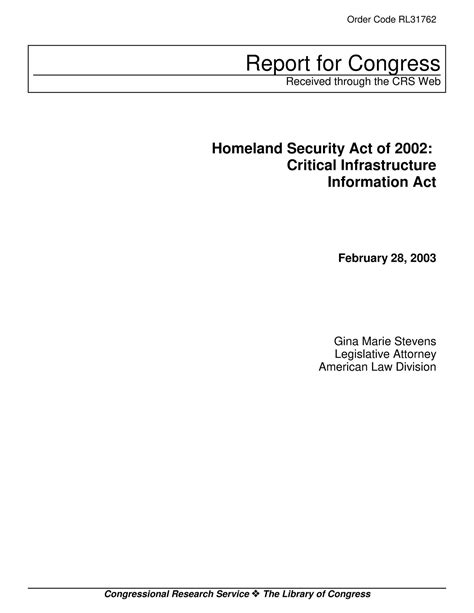 Homeland Security Act Of 2002 Critical Infrastructure Information Act