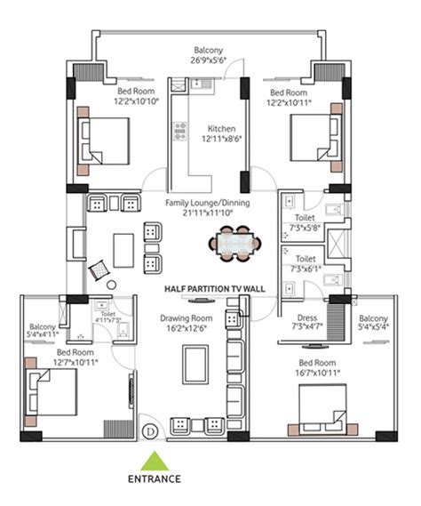 4 Bhk Apartment Floor Plan Floorplansclick