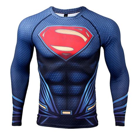Men T Shirt Superman Compression Shirts D Print Long Sleeve Mens T