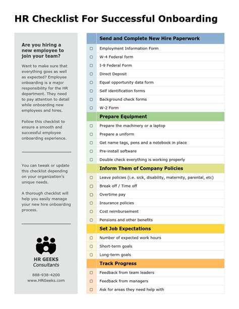 New Hire Onboarding Hr Checklist Template
