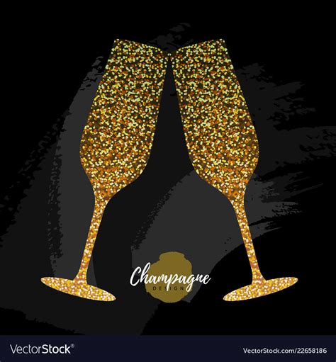 Champagne Glass Icon Golden Sparkle Champagne Vector Image