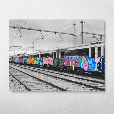 Graffiti Train Black And White NYC Subway Modern Pop Art Wall Art