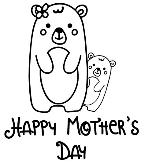 Happy Mothers Day And Two Cute Bears Coloring Page Free Printable