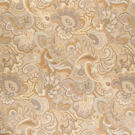 Beige Gold And Light Blue Large Intricate Floral And Paisley Weave