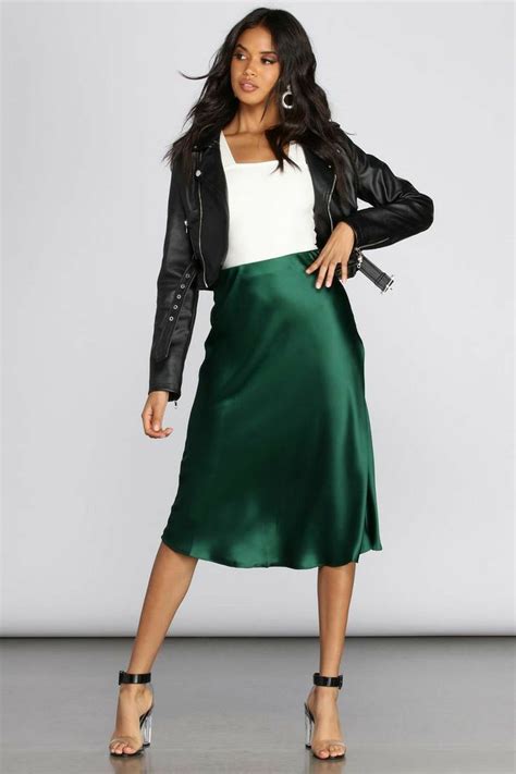Silk Skirt Outfit Winter Green Midi Skirt Outfit Slip Skirt Outfit