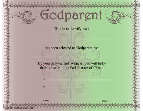 Godparent Certificate Printable Certificate God Parents