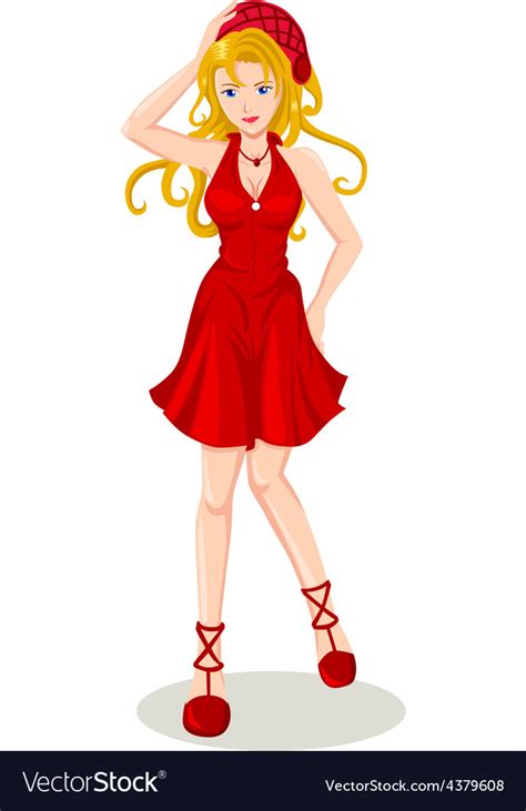 Girl In Red Dress Royalty Free Vector Image Vectorstock