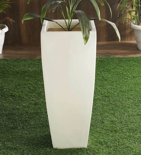 Buy White Polymer Square Shaped Large Planter By Yuccabe Italia Online