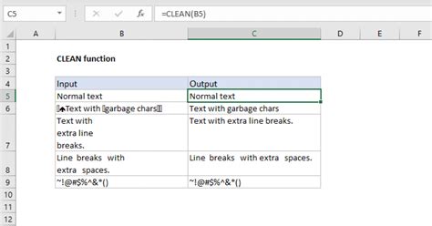 Excel Clean Function Exceljet