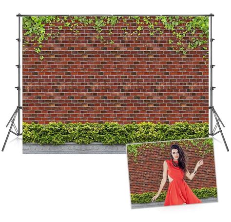 7x5 Ft Microfiber Red Brick Wall Photography Props Backdrops Grass Lea