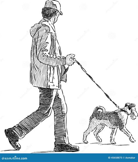 Man with the his dog stock vector. Illustration of drawing - 45658875