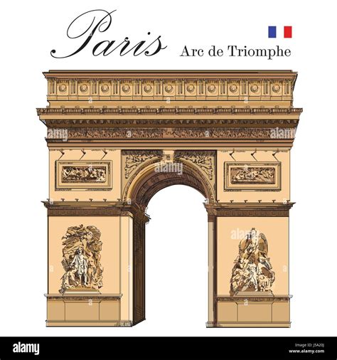 Triumphal Arch Landmark Of Paris France Vector Isolated Colorful
