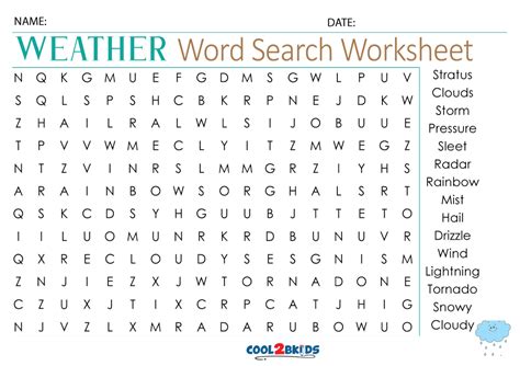 Printable Weather Word Search Cool2bkids