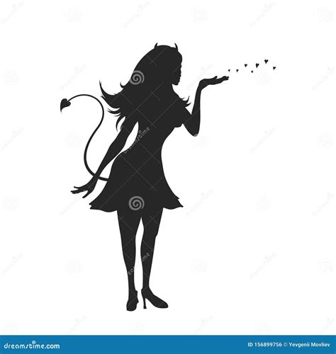 Black Silhouette Of Devil Girl Halloween Party Isolated Image Of Evil