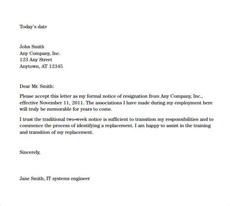 FREE 7 Sample Resignation Letters 2 Week Notice Templates In PDF MS Word