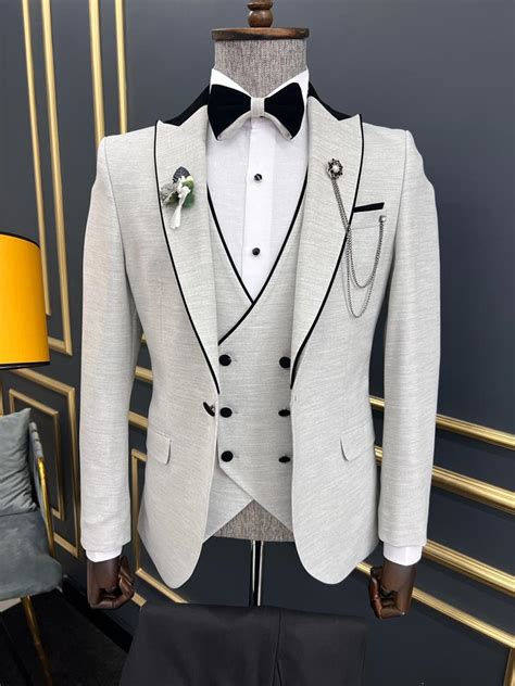 gray slim fit peak lapel tuxedo for men by