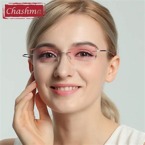 Chashma B Titanium Fashionable Lady Eye Glasses Diamond Trimmed Rimless
