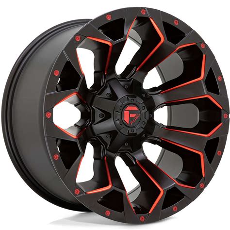 Fuel Assault Matte Black With Red Milled Spoke Edges 20x10 18mm With