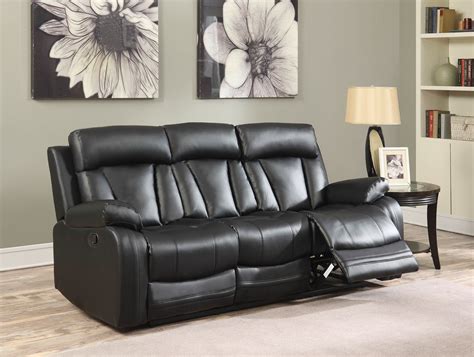 Kyson Modern Black Bonded Leather Reclining Sofa And Loveseat W Channel