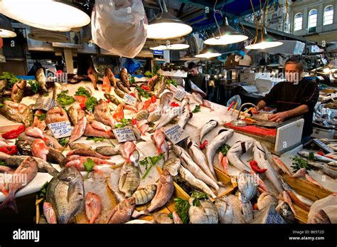 Fishmonger Central Food Meat Market Athens Greece Greek Stock Photo