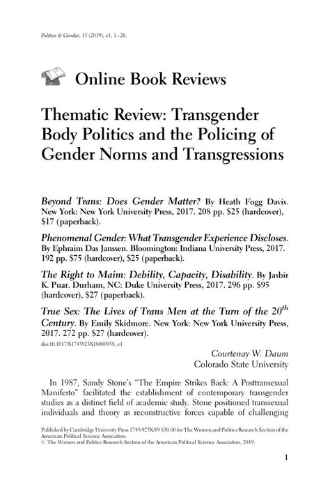 thematic review transgender body politics and the policing of gender norms and transgressions