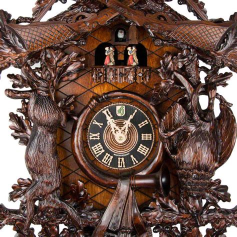 Carved 8 Day Hunting Style Musical Cuckoo Clock With Large Stag Head