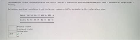 Solved Find The Explained Variation Unexplained Variation